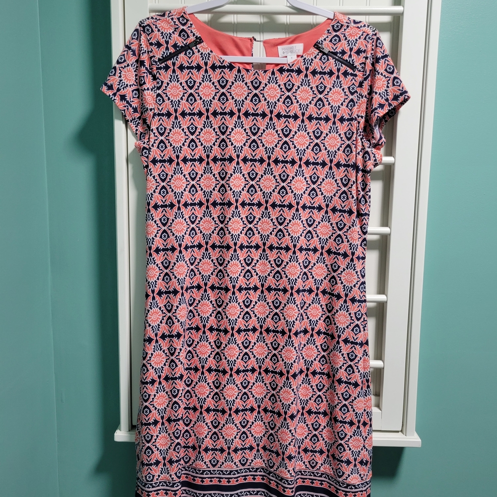 Market & Spruce  Geometric Coral and Navy Mini Dress. Sz Medium
